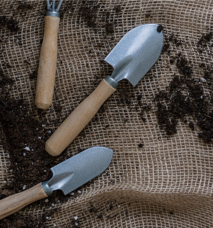 Plant Tools and Soil on Burlap