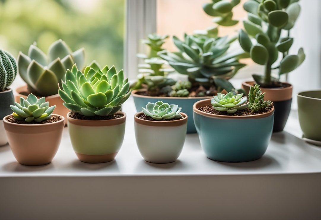 succulents lined up on windowsill