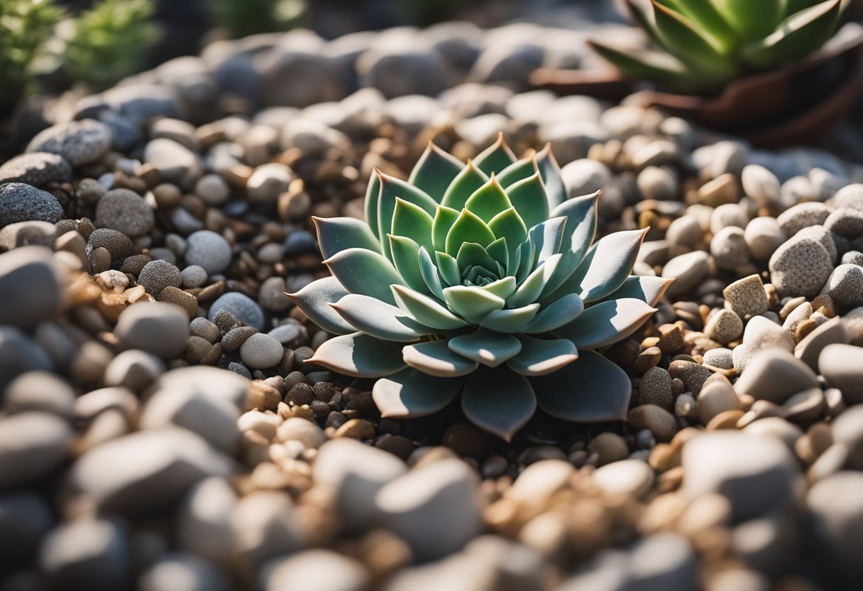 Succulent planted in a well-draining pot with gravel at the bottom, allowing excess water to escape, preventing root rot