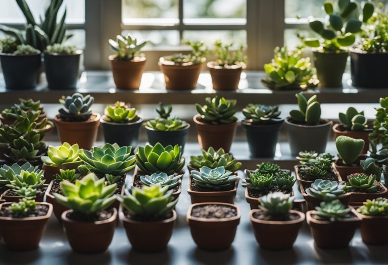 large group of small succulents in rows