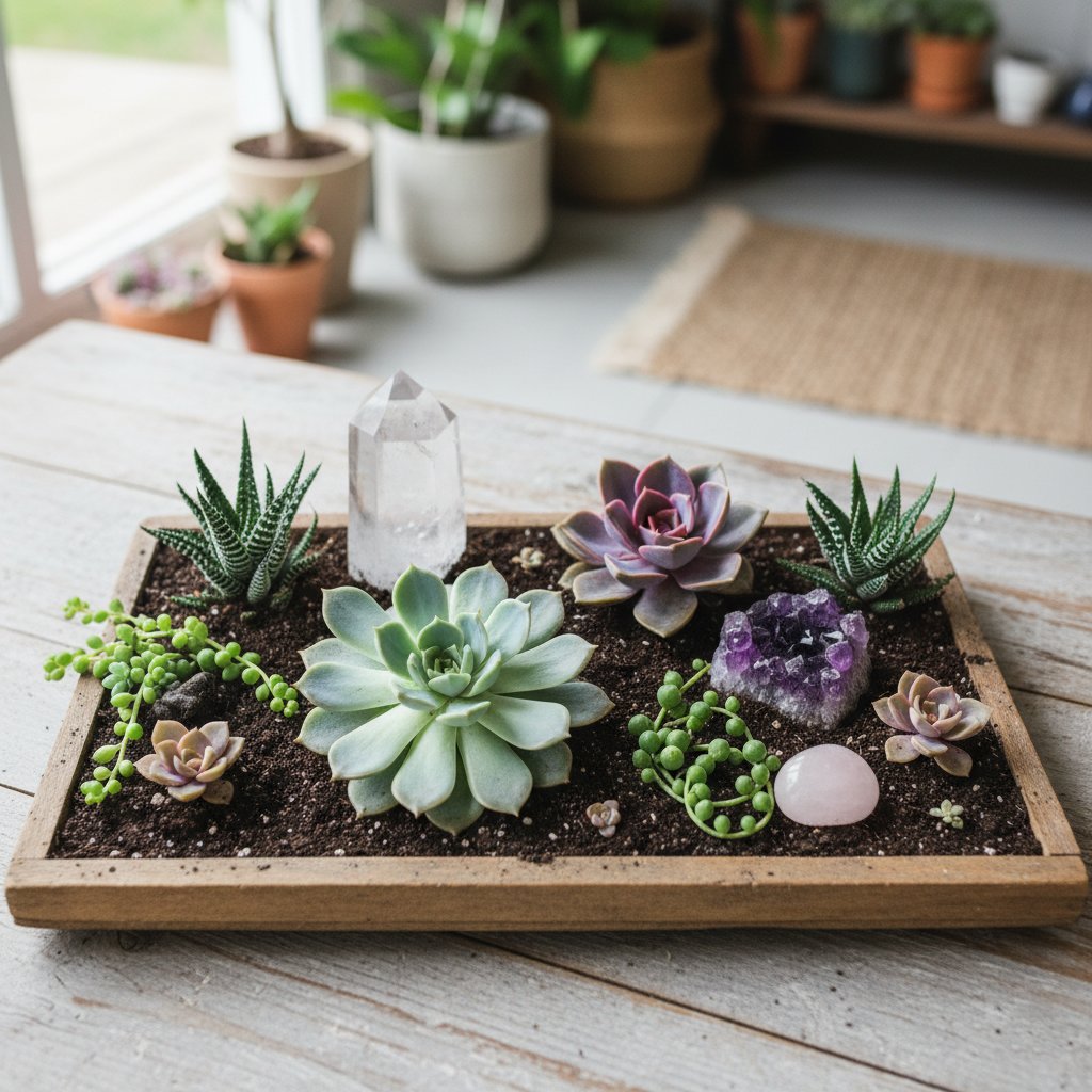Arranging Succulents and Crystals