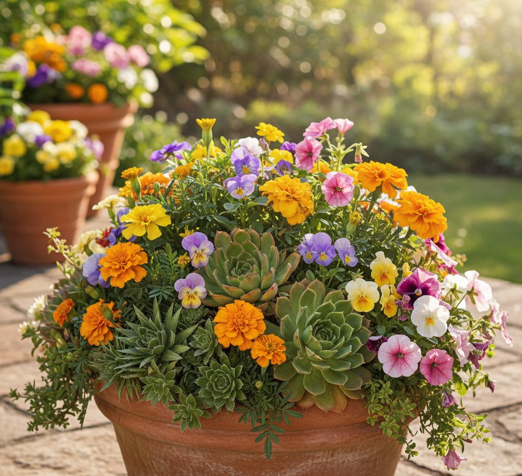 Combining Succulents with Flowers - Succulent Container Gardening