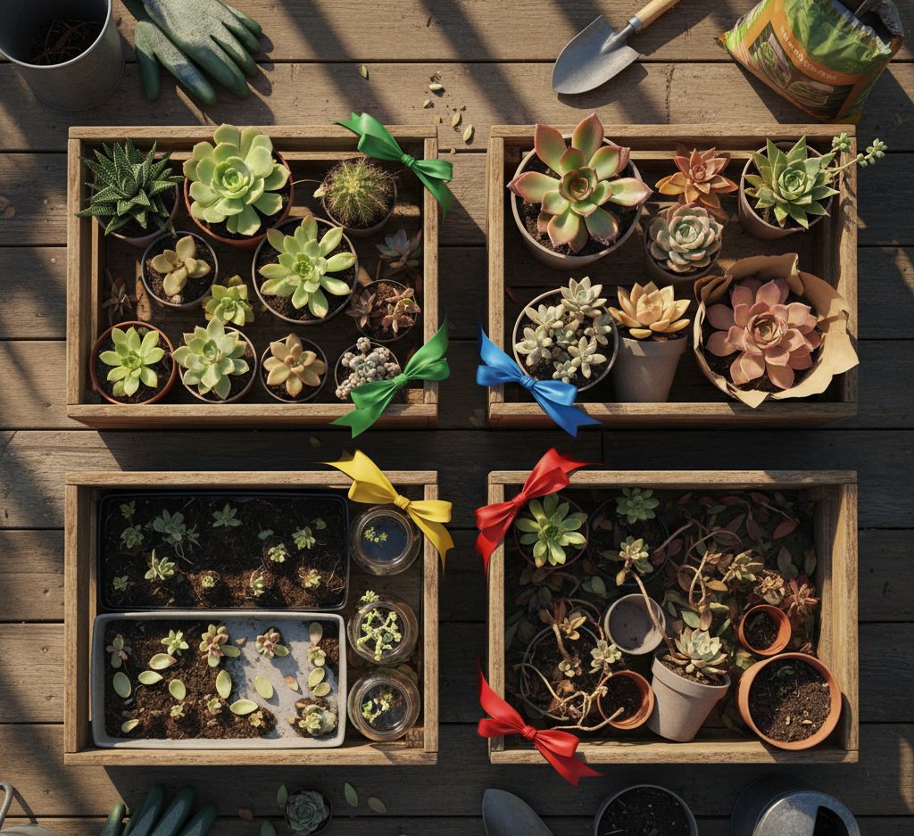 Four-Box Method in decluttering succulents