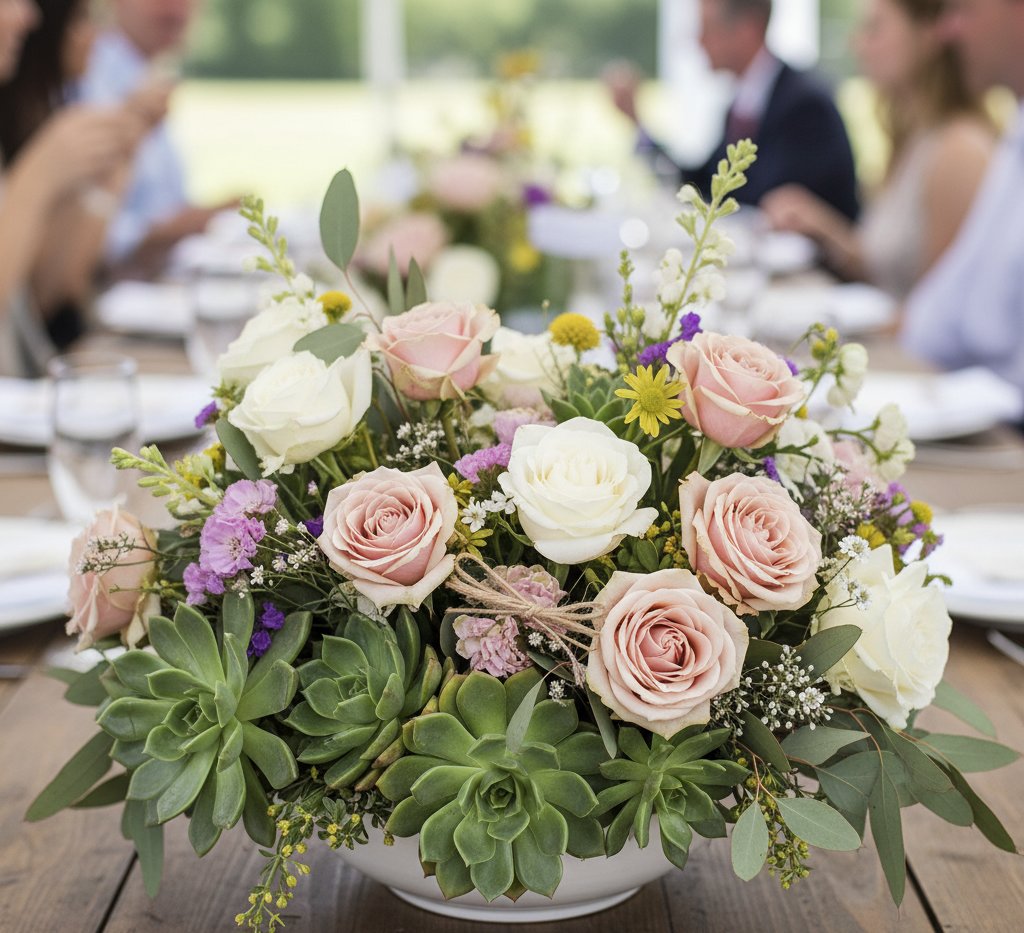 Mixed Succulent and Flower Combinations - centerpiece