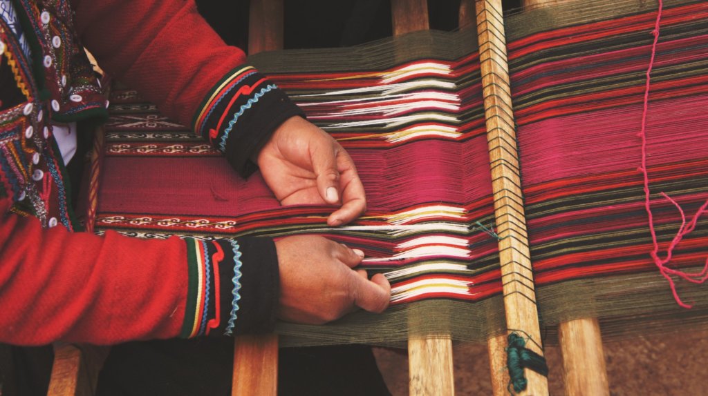 Traditional weaving with red dye