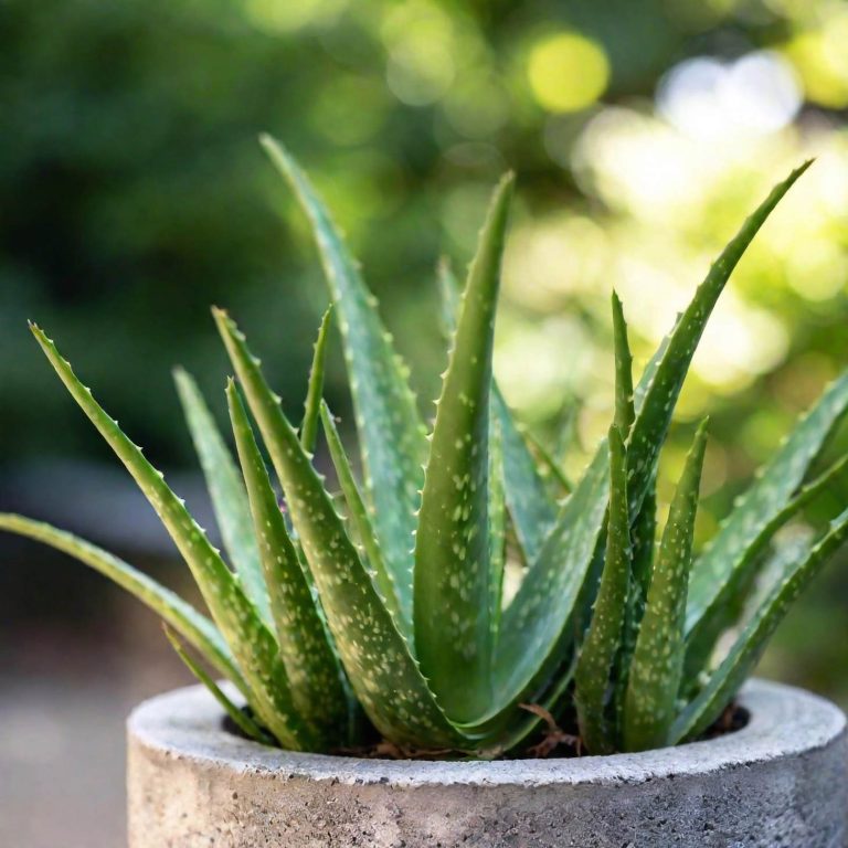 Aloe Plant In Concrete Pot Outdoors