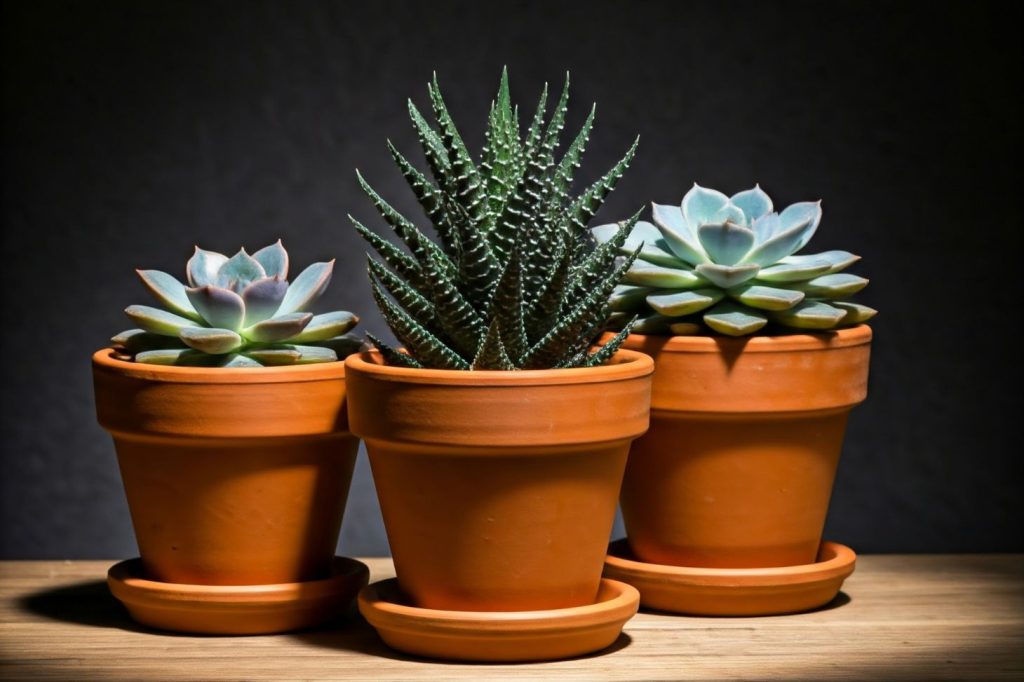 succulents planted in clay pots