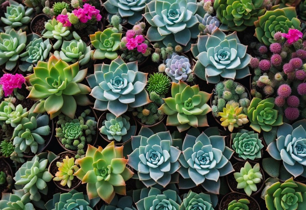 closely packed succulents from above 