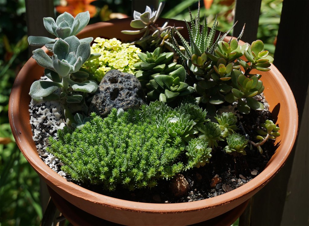 different succulents in a pot