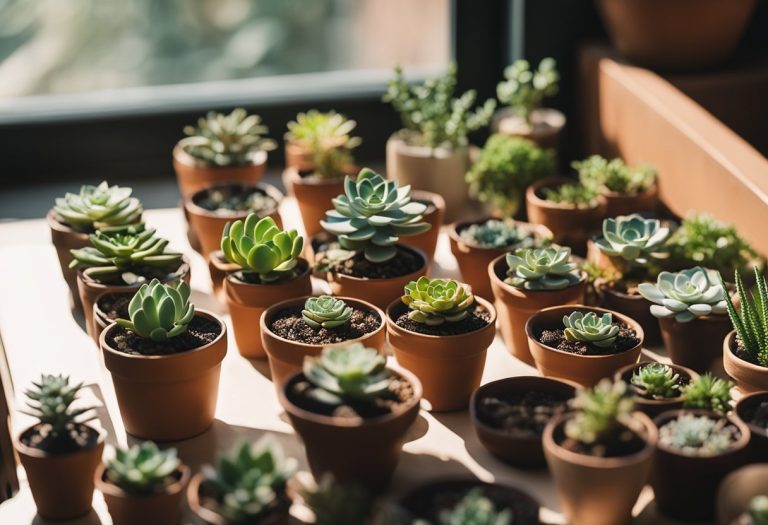 many tiny succulents in window light