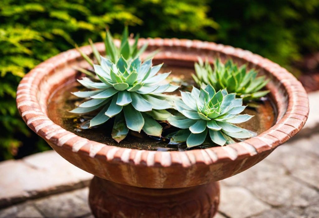 Succulents Growing In A Birdbath