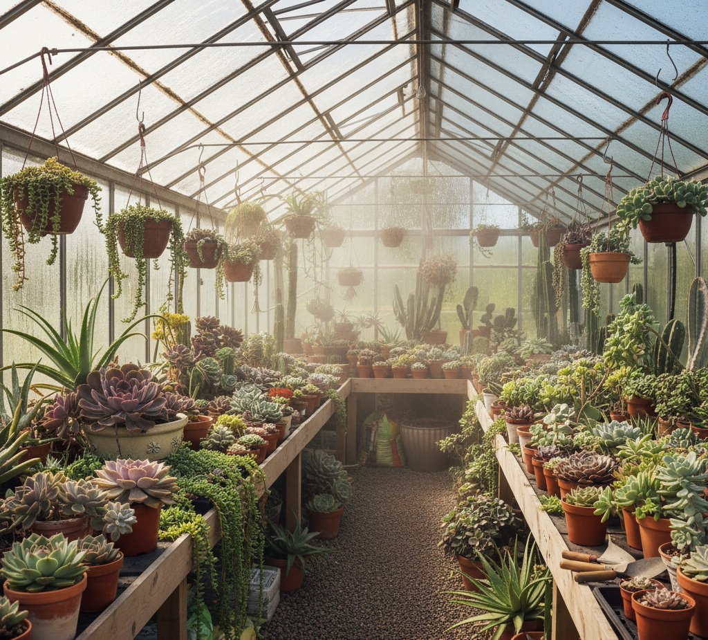 succulents in greenhouse
