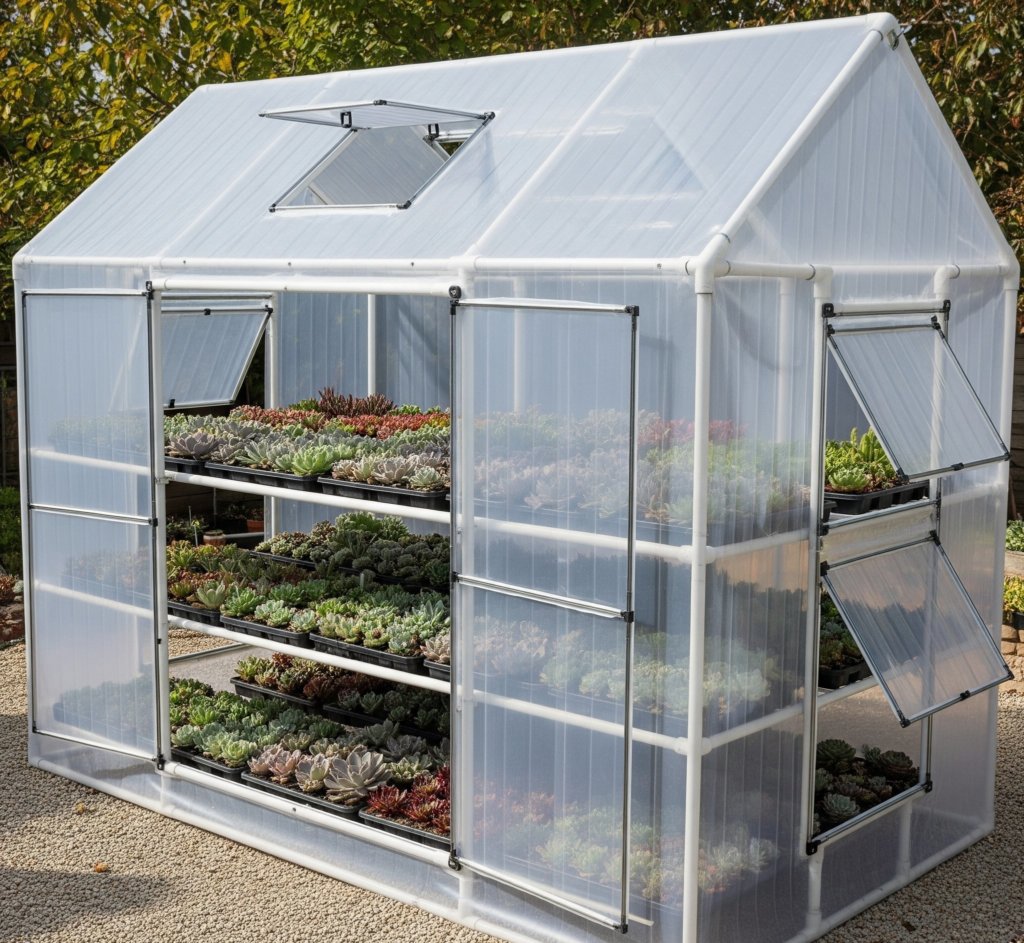 succulents in mini greenhouse