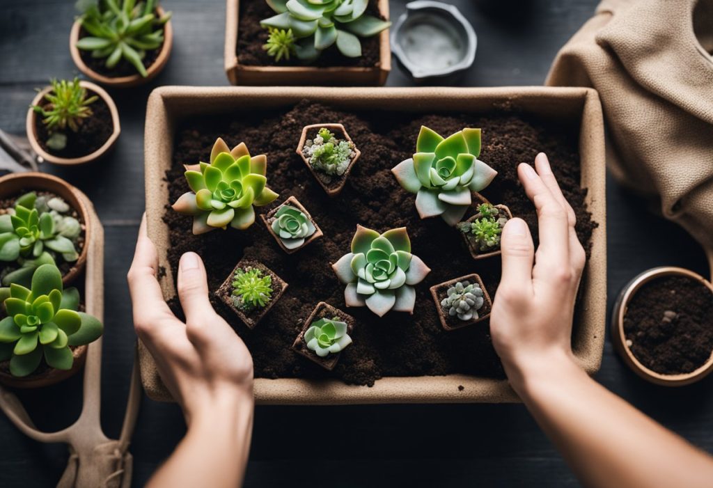 Succulents in rich dark soil