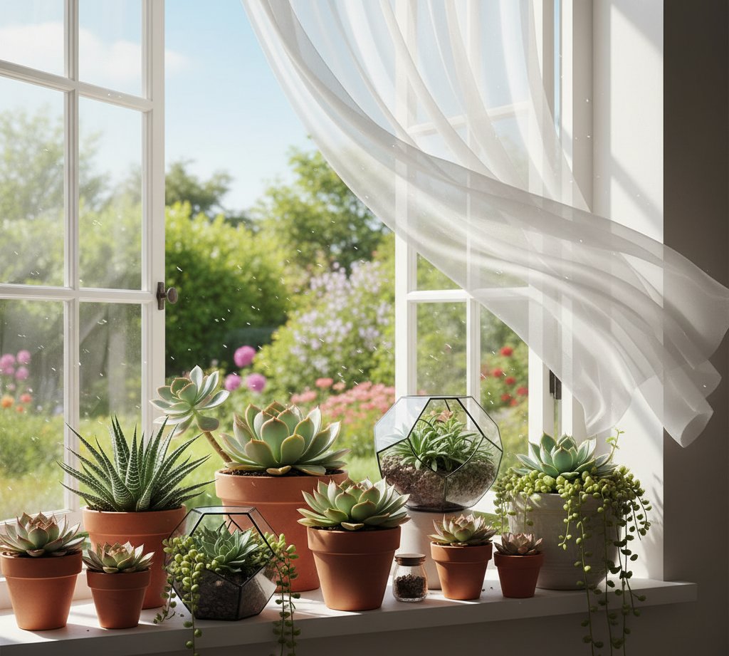 succulents near an open window