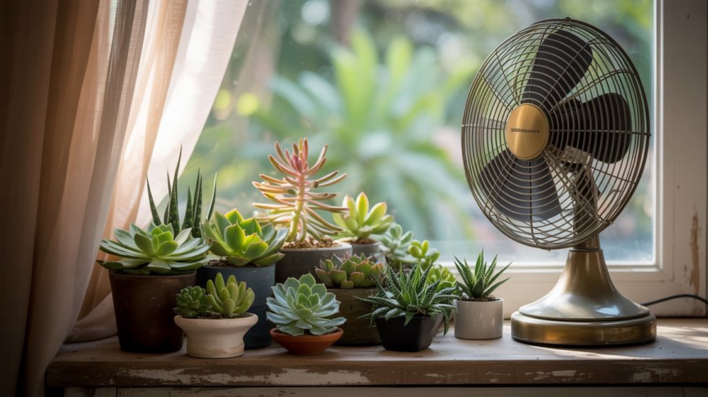 succulents with fan