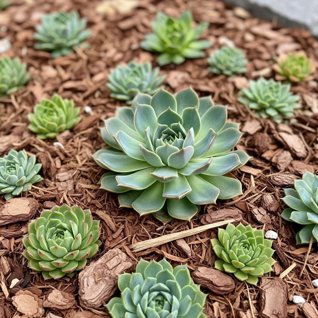 succulents with organic mulch
