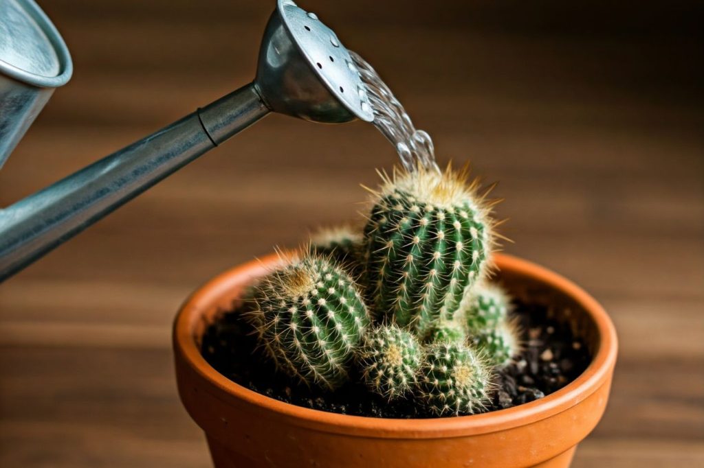 infrequent watering to prevent yellowing of cactus