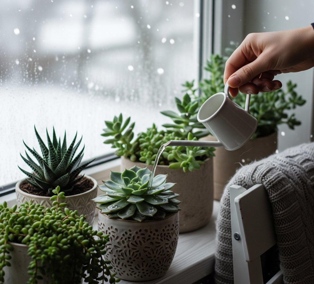 watering indoor succulents in winter